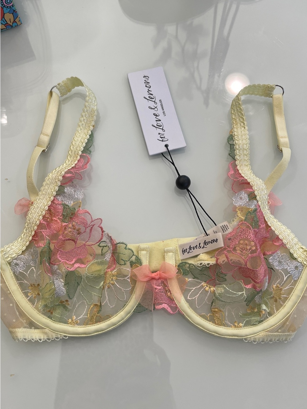 Wacoal Yellow Sheer Underwire Bra with Multicolor Floral Embroidery